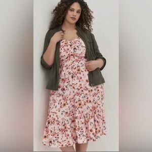 NWT Torrid Pink Floral Midi Challis Button-Front Skater Dress, Size 2X